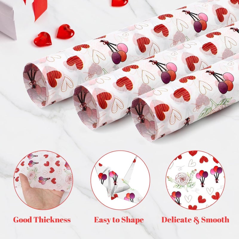 Ethanberg 60 Sheets Gift Wrapping Tissue Paper Bulk, Balloon Heart Rose Tissue Paper for Gift Bags, Decorative Art Papers for DIY Crafts Wedding Birthday Baby Showers Holiday Party Decor, 20x14 Inches - Image 3